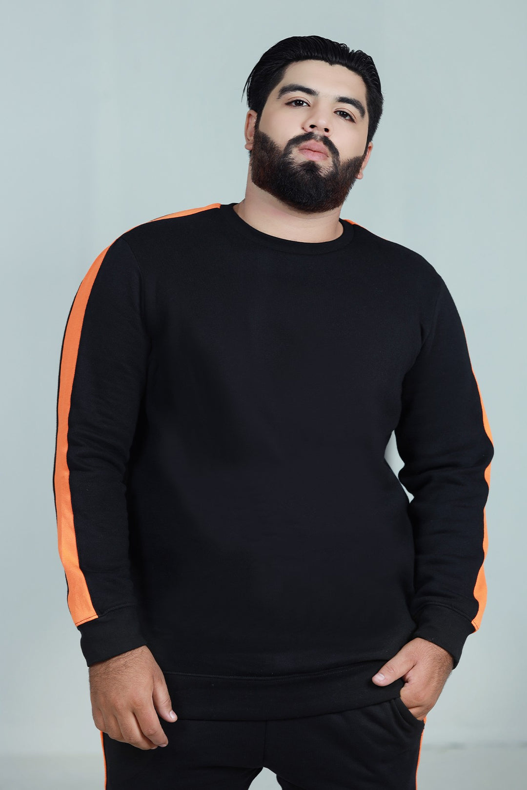 Cut and Sew Black Sweatshirt (Plus Size) - W21 - MSW013P
