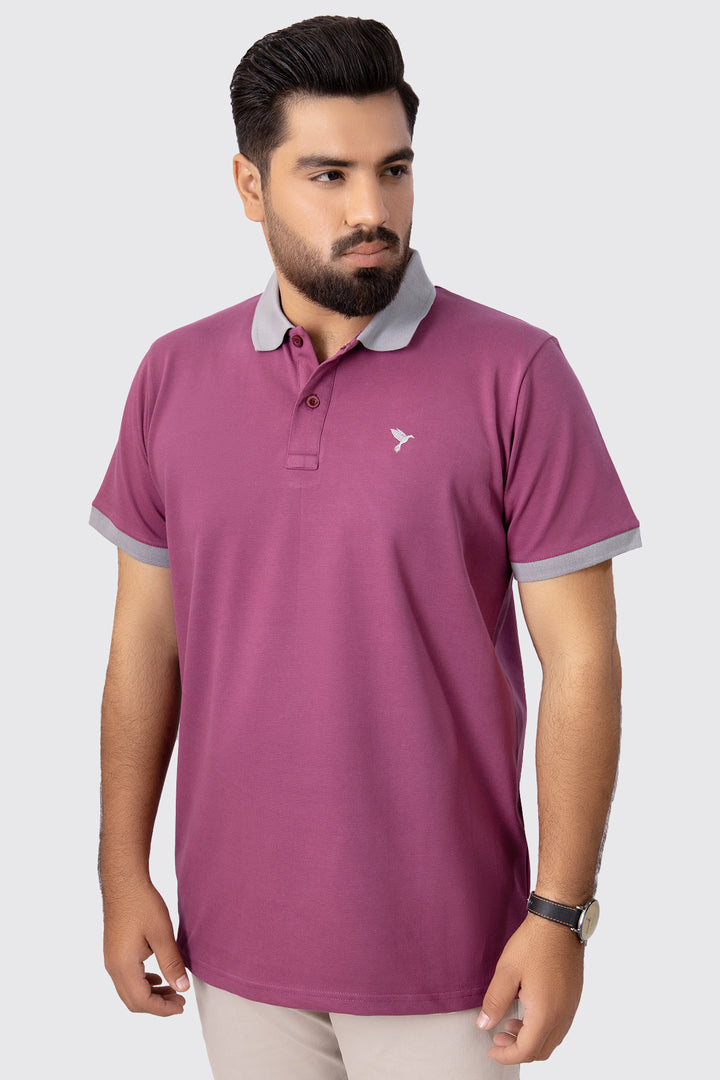 Plum Purple Contrast Embroidered Polo Shirt (Plus Size) - A23 - MP0203P