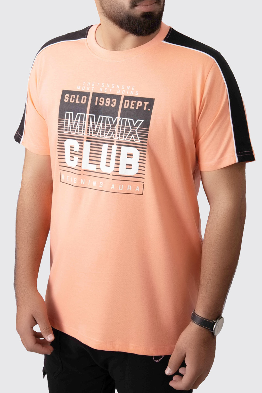 Coral & Black Graphic T-Shirt - A23 - MT0296R