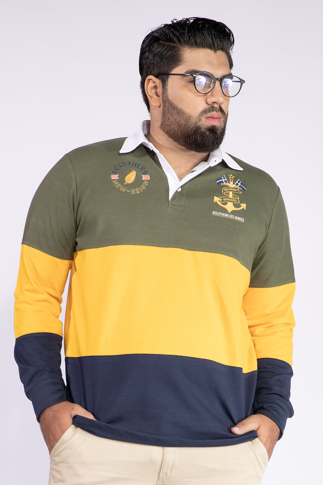 Tri Color Embroidered Rugby Shirt (Plus Size) - W21 - MP0052P