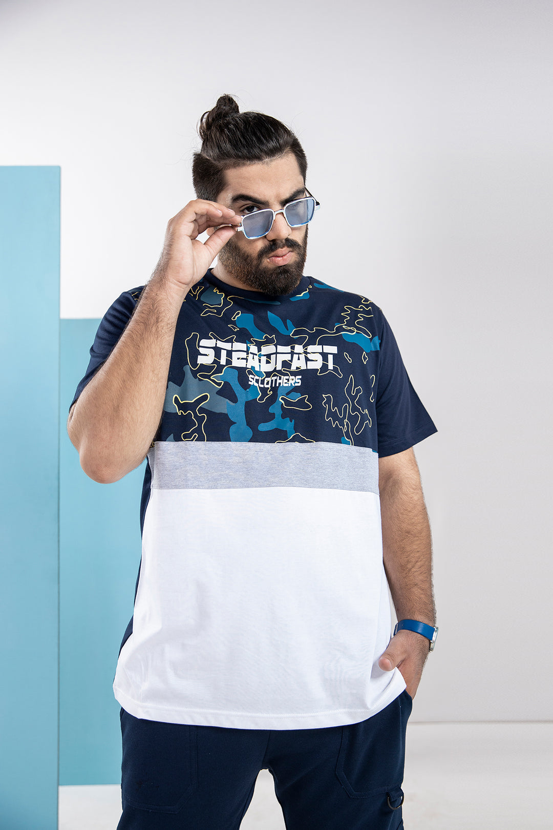 Camo Print Panelled T-Shirt (Plus Size) - S21 - MT0097P