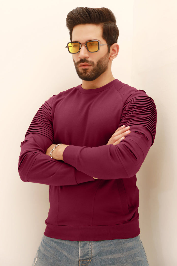 Maroon Pleated Raglan Sweatshirt in Pakistan 