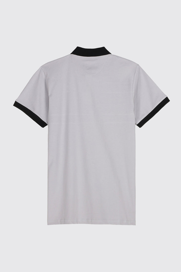 White & Indigo Panelled Polo Shirt - A23 - MP0181R