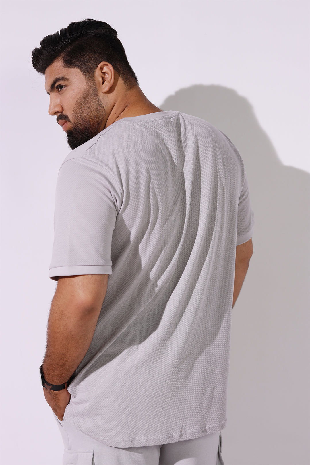 Gray Popcorn Knit Basic T-Shirt (Plus Size) - P22 - MT0136P