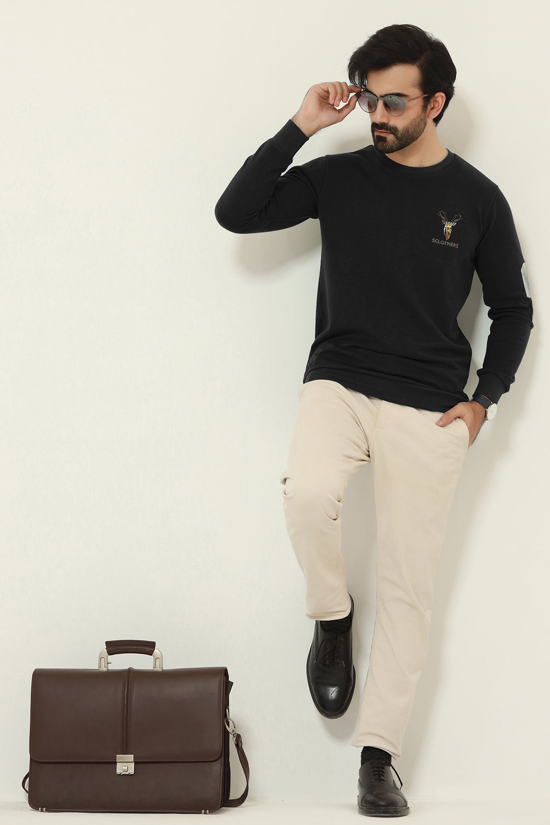 Black Resolute Embroidered Sweatshirt Online in Pakistan