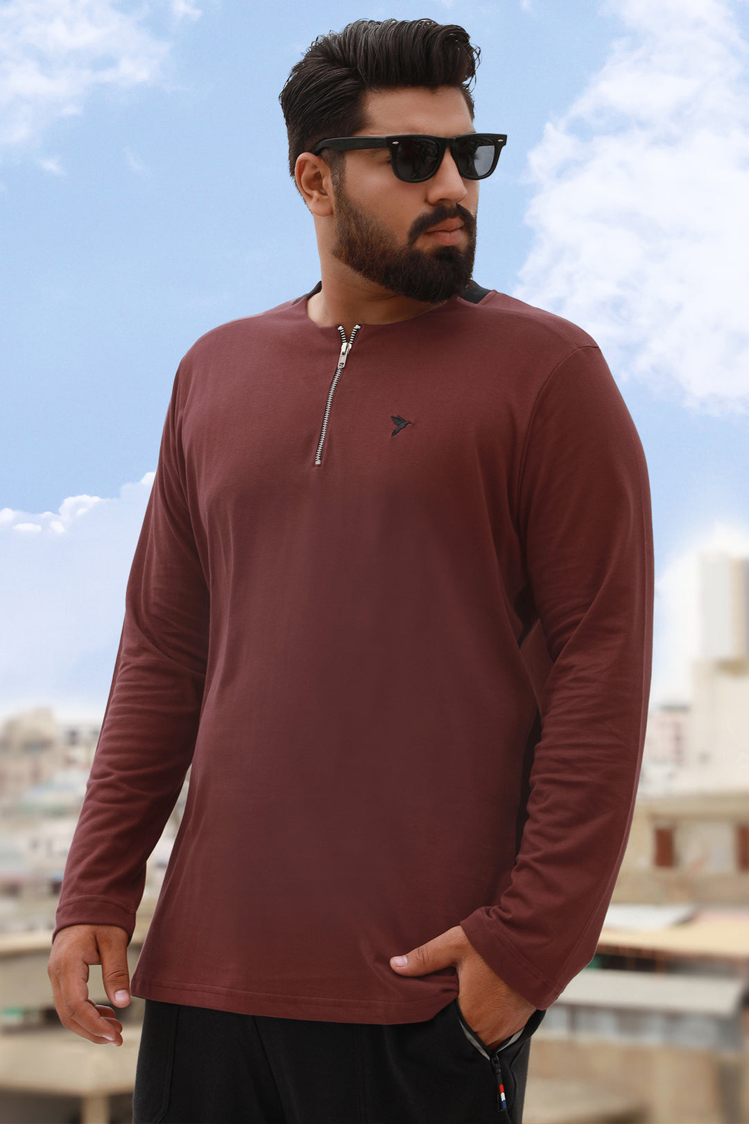 Rustic Brown Contrast Rib T-Shirt Online in Pakistan