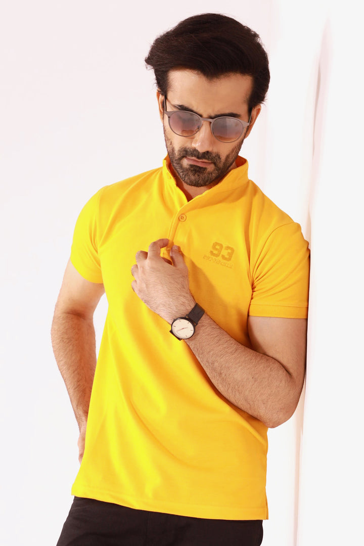 Yellow Mandarin Collar Polo Shirt - S22 - MP0082R