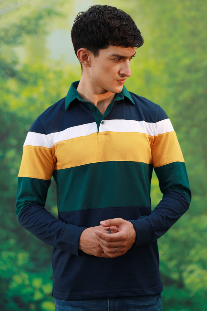 Blue & Yellow Tri Color Rugby Polo Shirt