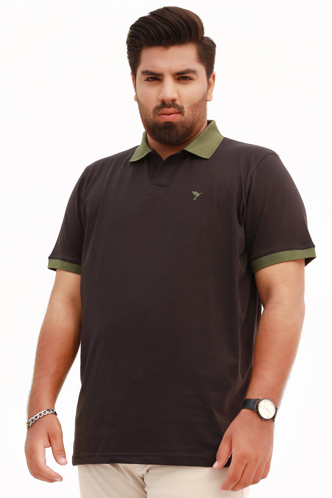 Black Contrast Embroidered Polo Shirt (Plus Size) - S22 - MP0113P