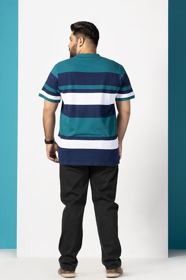 Blue Indigo Yarn Dyed Polo Shirt (Plus Size) - P22 - MP0063P