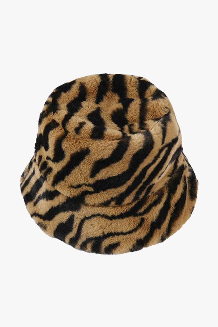 Rose Bucket Zebra Fur Hat - W22 - WHT0001