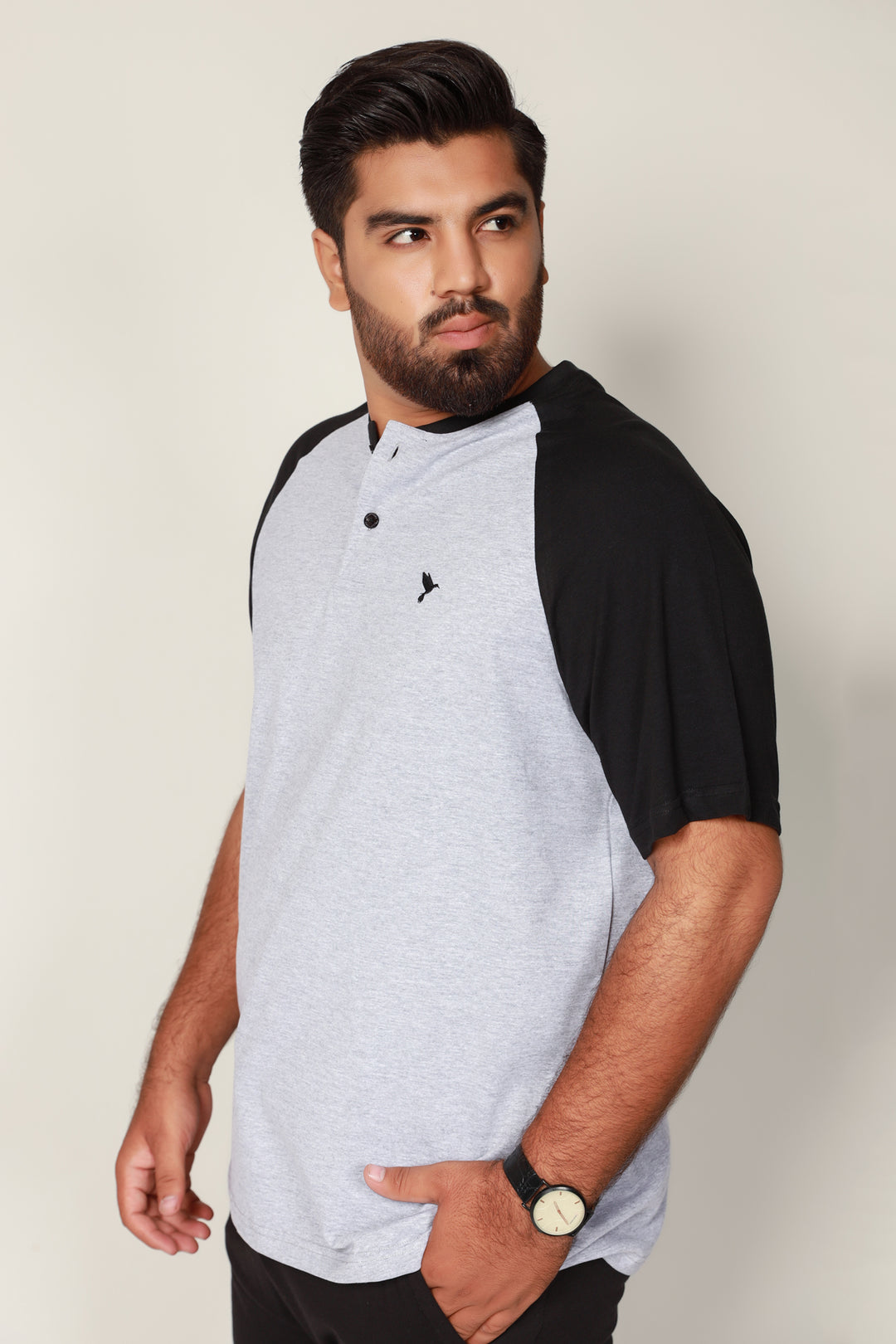 Gray & Black Raglan T-Shirt (Plus Size) - S22 - MT0176P