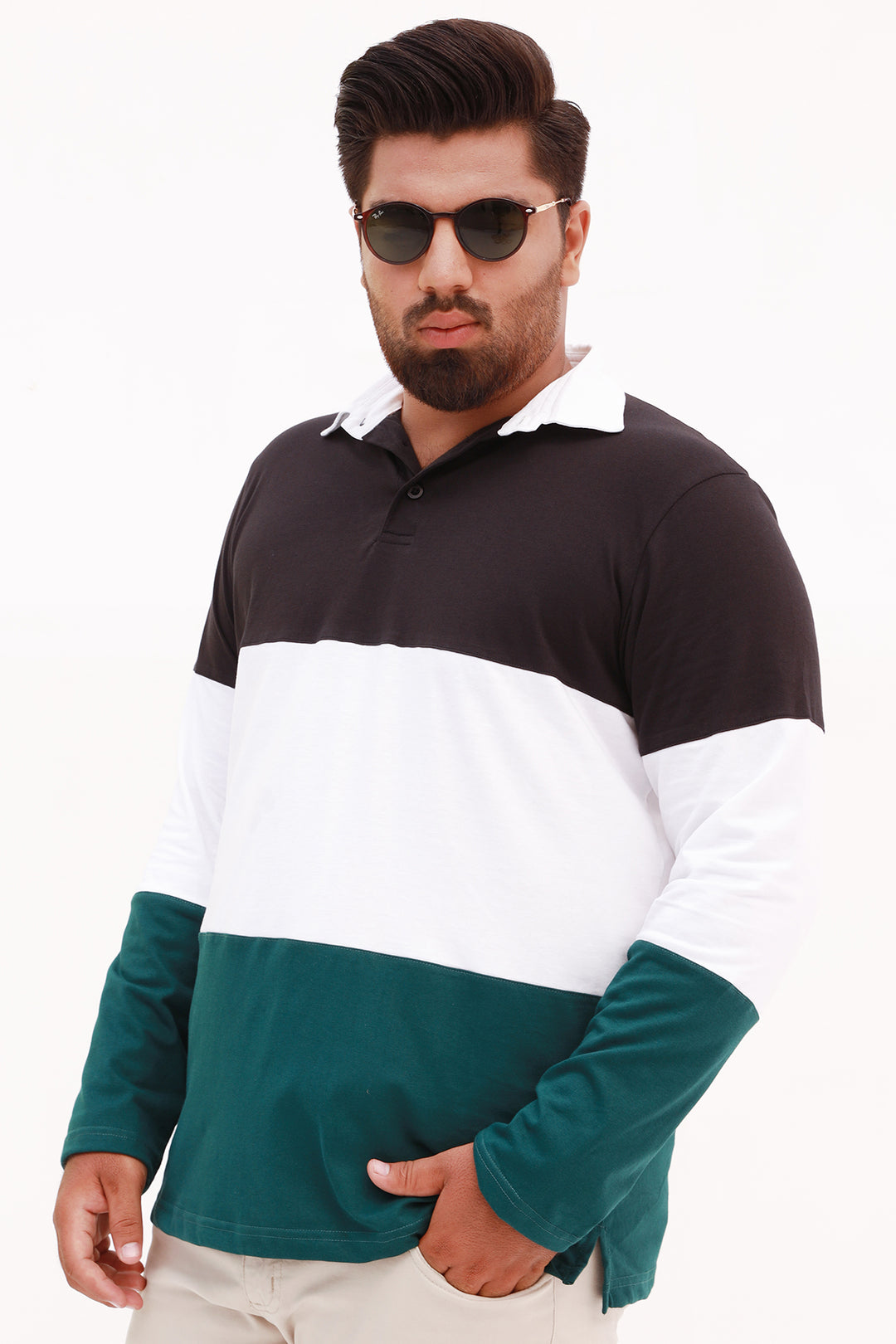 Teal Tri-Color Rugby Polo Shirt (Plus Size) - S22 - MP0118P