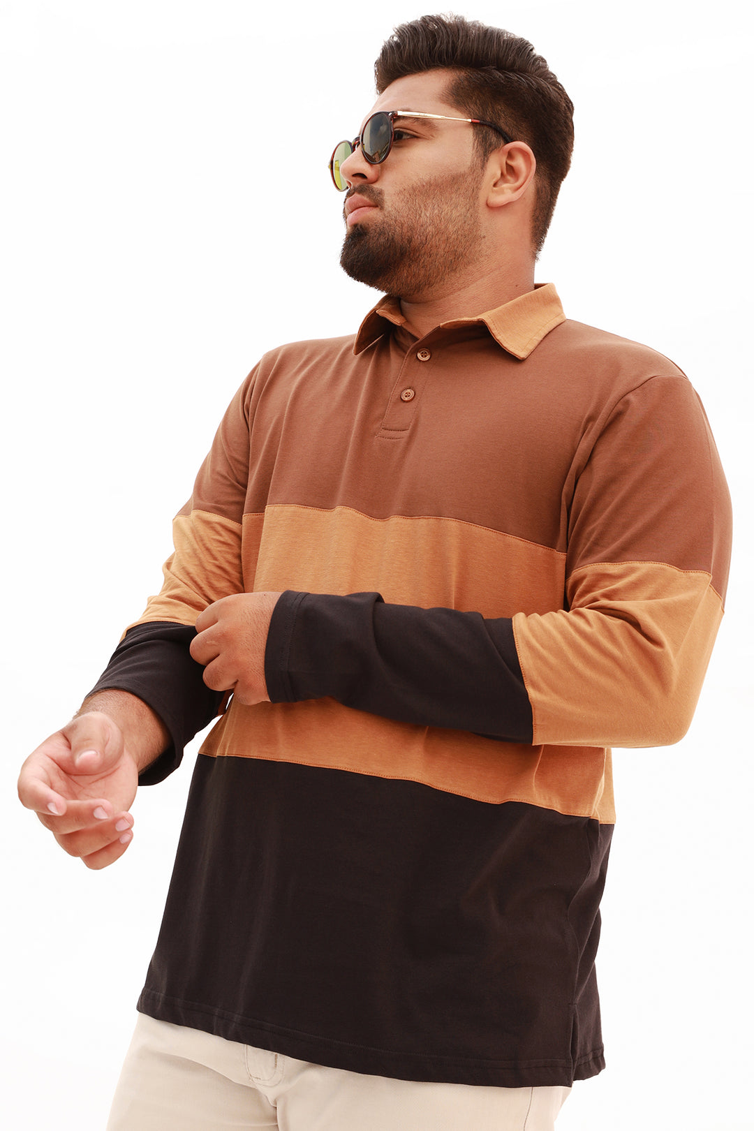 Cocoa Brown Tri-Color Rugby Polo Shirt (Plus Size) - S22 - MP0119P