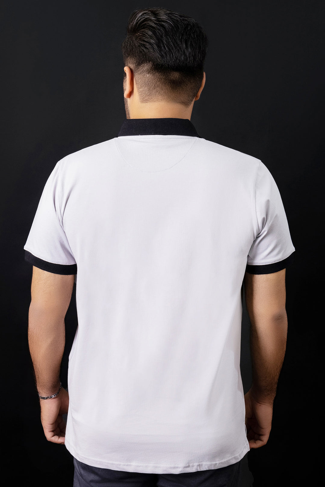 White & Indigo Panelled Polo Shirt (Plus Size) - A23 - MP0181P
