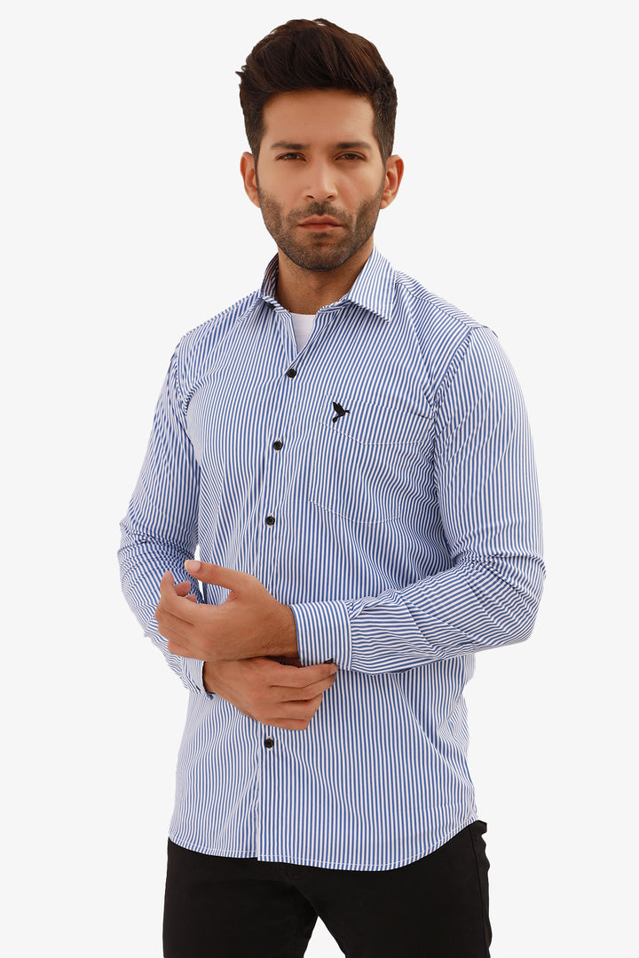 Basic Blue Striped Button Down Shirt - S22 - MS0055R