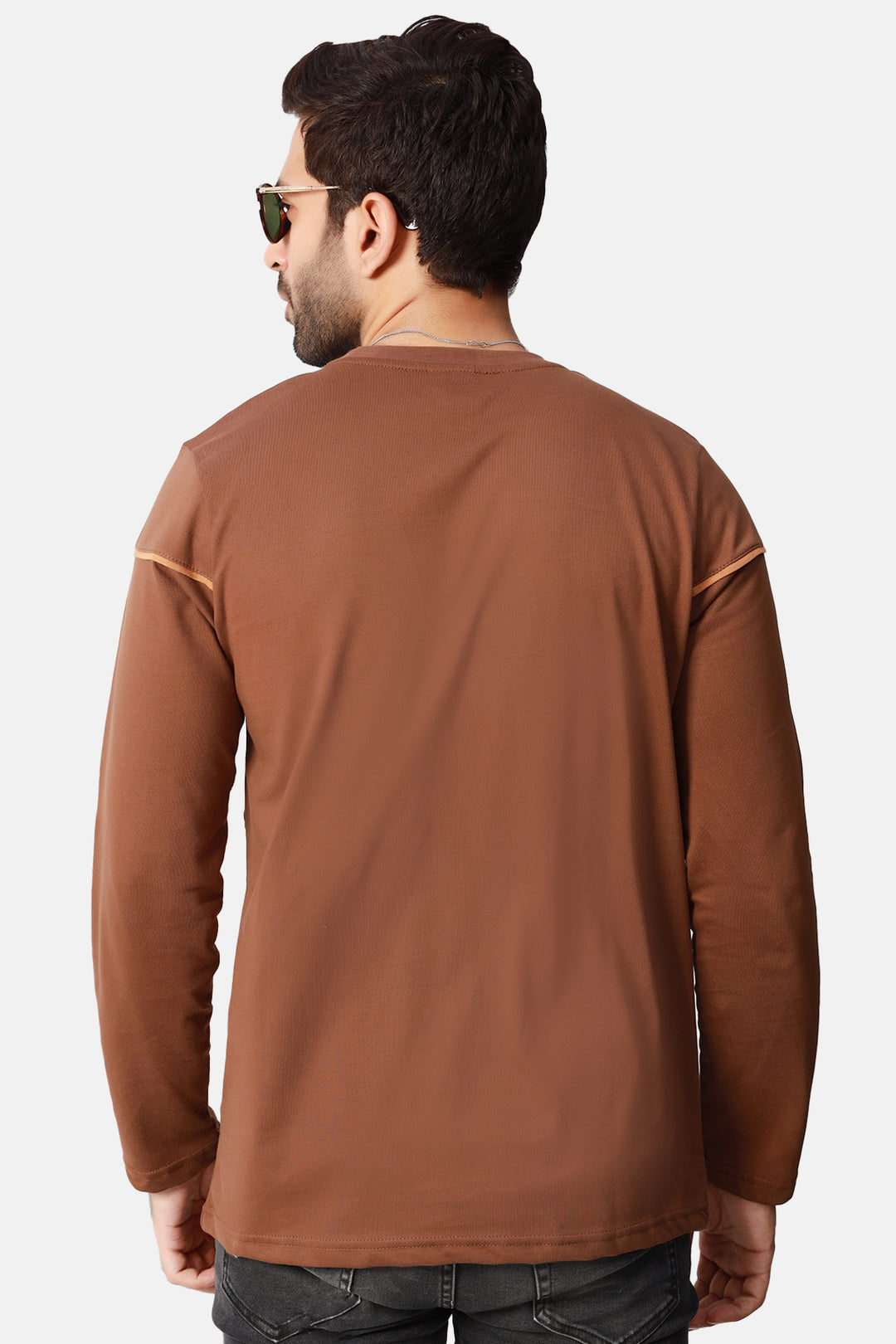 Brown Contrast Piping Panel T-Shirt