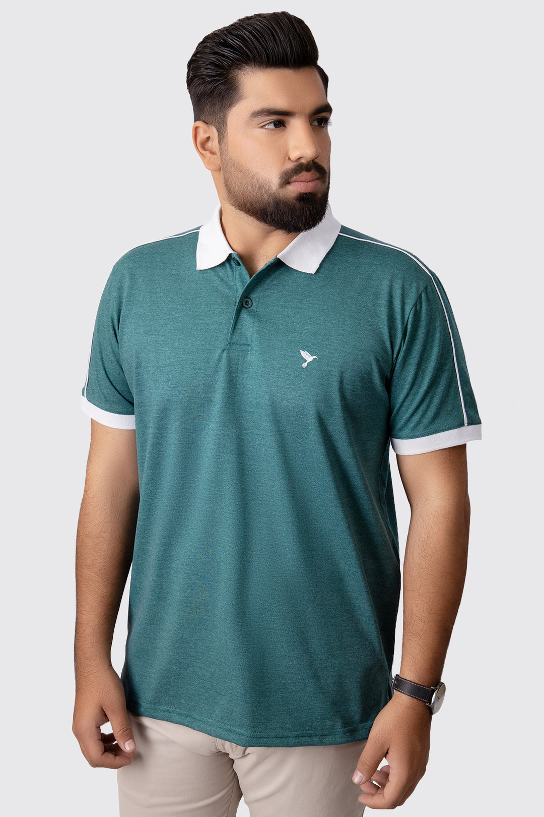 Teal Melange Contrast Embroidered Polo Shirt (Plus Size) - A23 - MP0178P