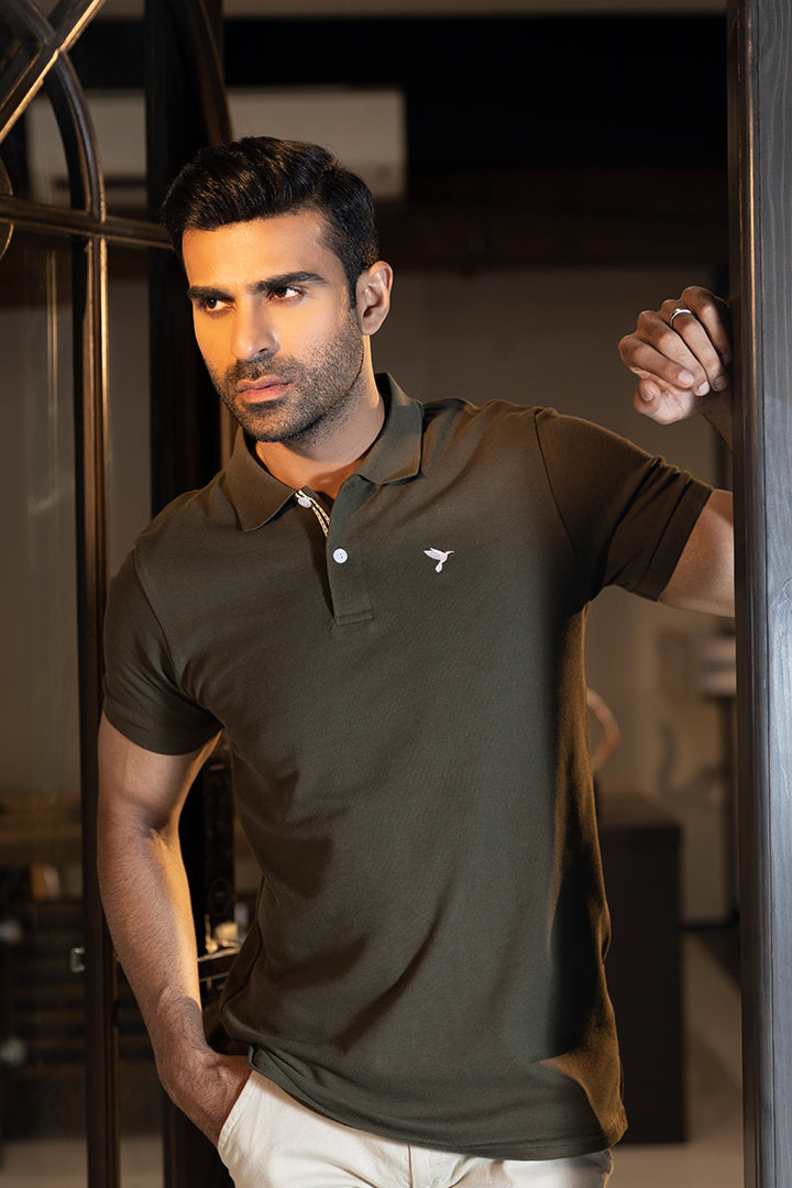 Olive Embroidered Polo Shirt - P22 - MP0053R