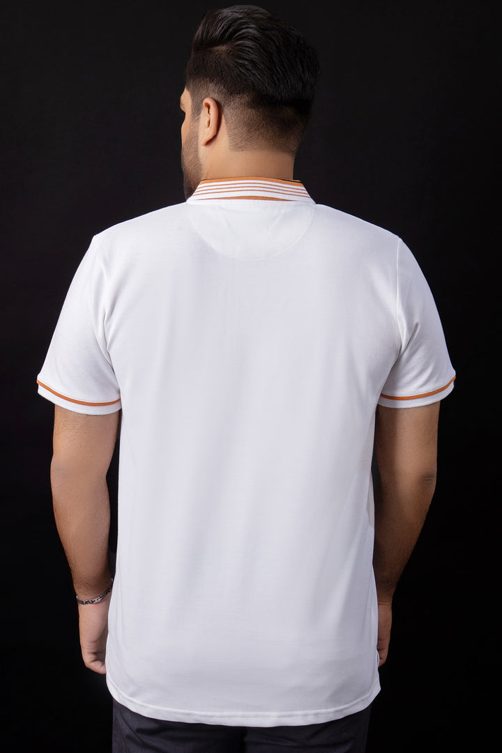 White And Rusty Orange Yard Dyed Collar Polo Shirt (Plus Size) - A23 - MP0191P