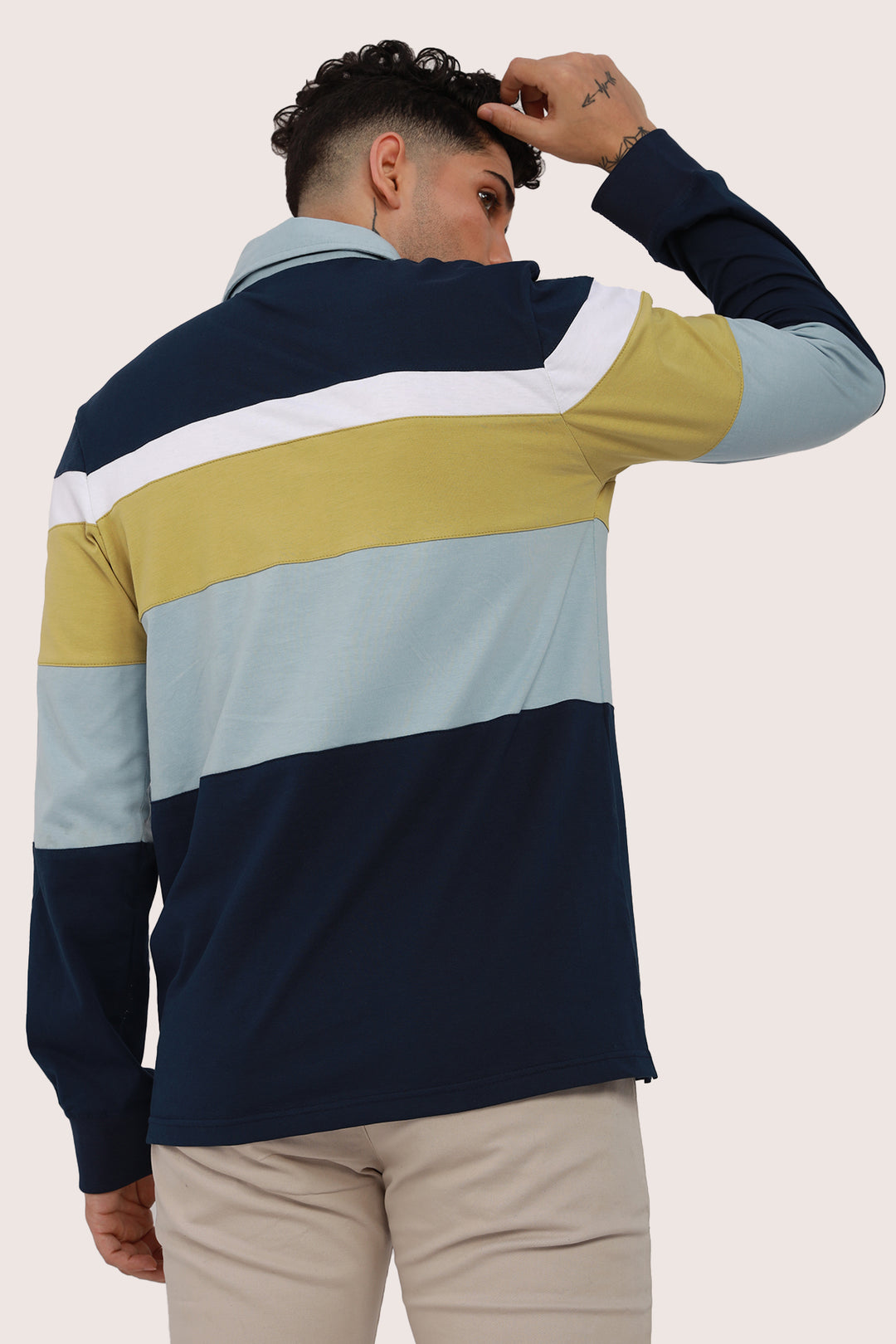 Blue & Olive Tri Color Rugby Polo Shirt