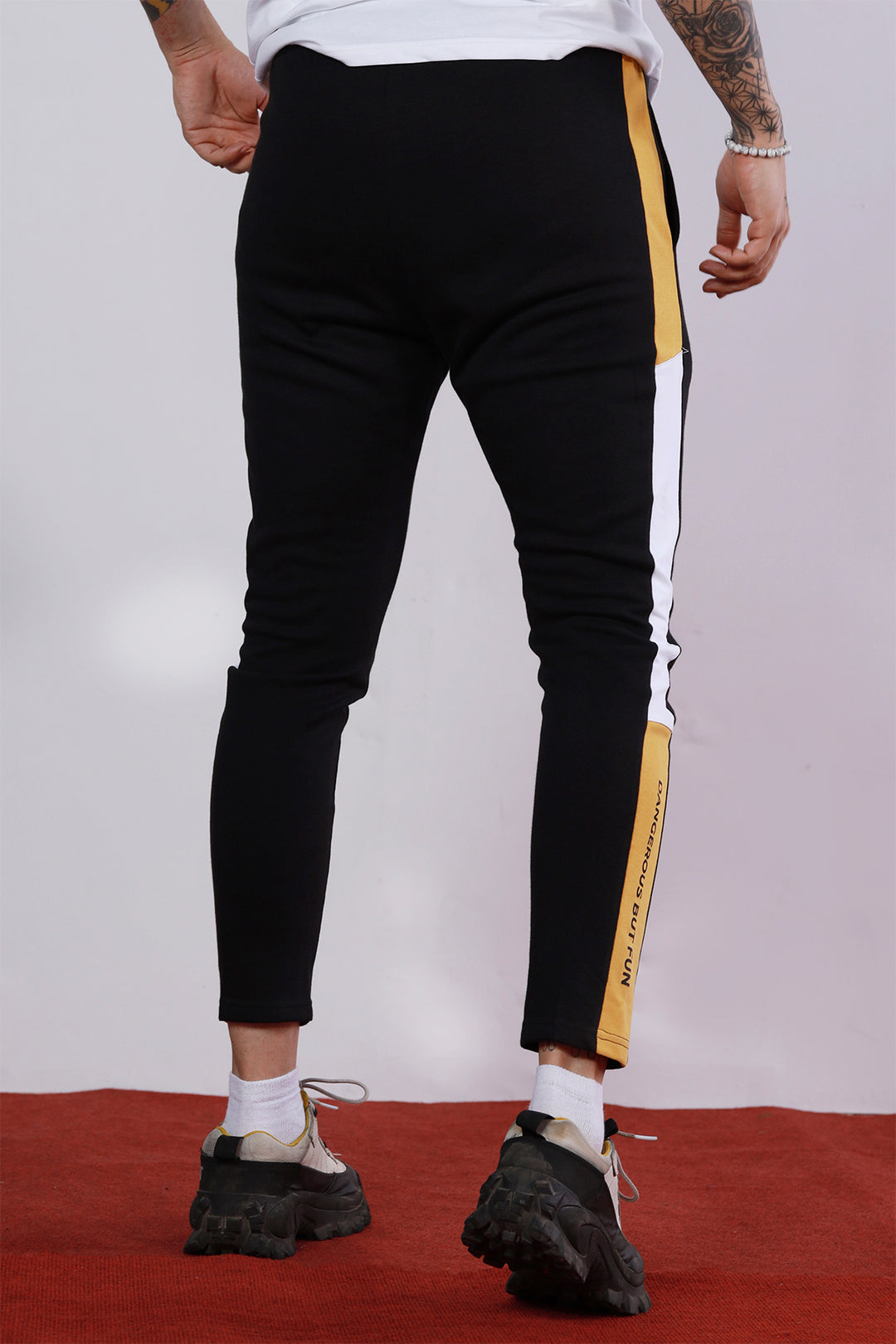 Black Tri-Color Panel Jog Pants - P22 - MTR034R
