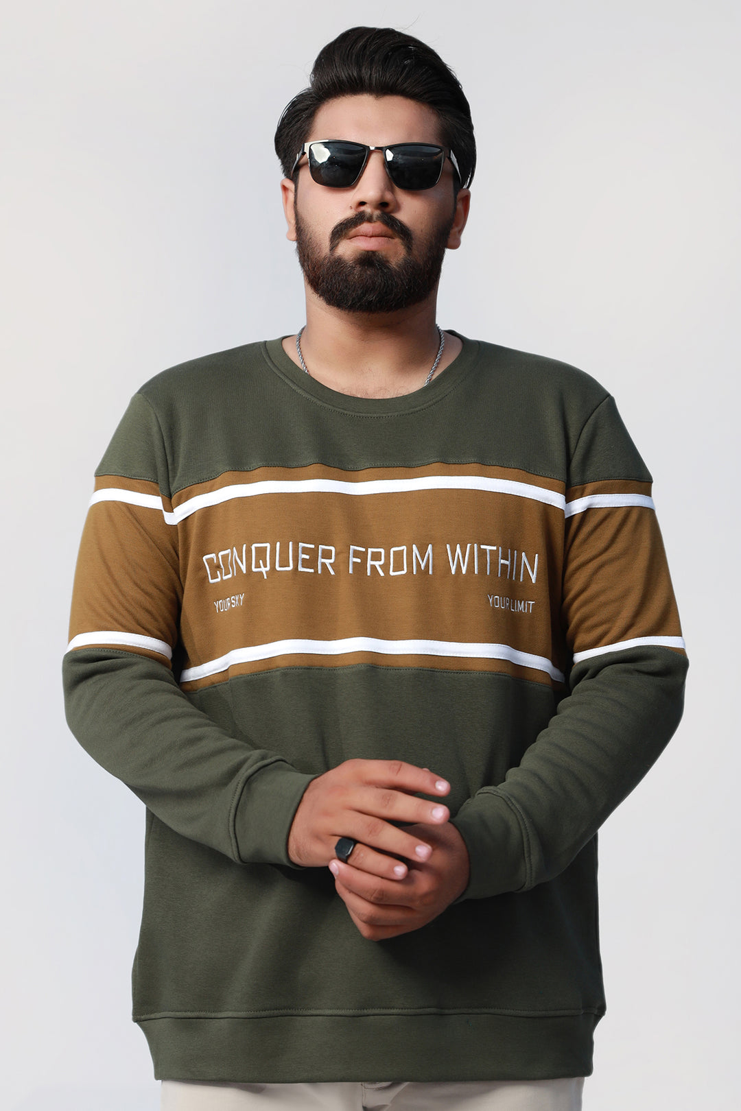 Conquer Khaki Green Sweatshirt Plus Size 