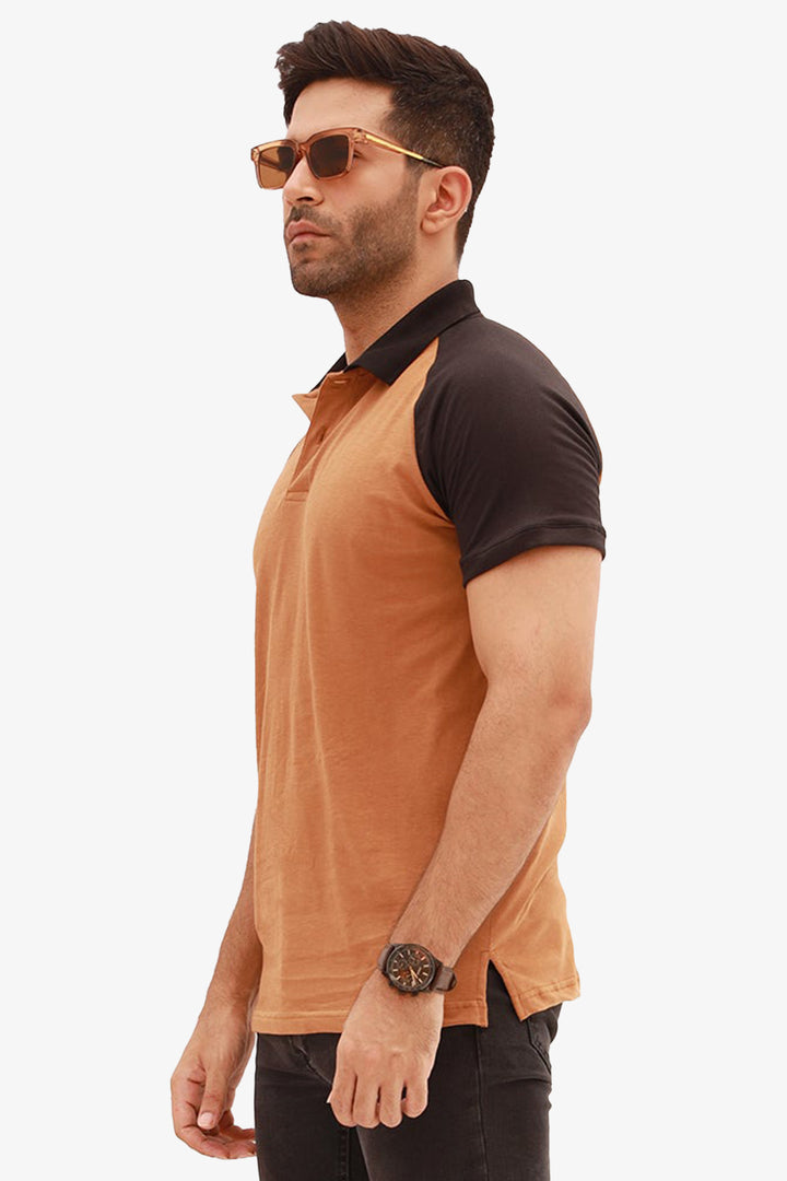 Cocoa Brown & Black Raglan Polo Shirt - S22 - MP0116R