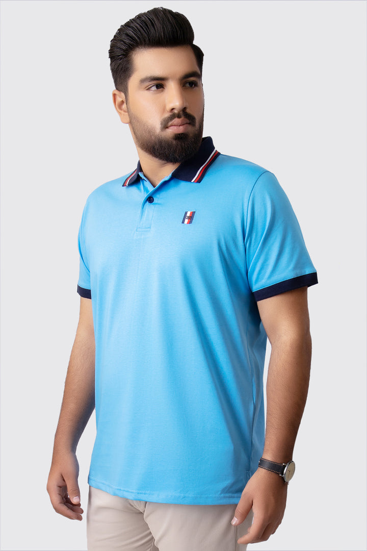 Polo Blue Contrast Tipped Collar Polo Shirt (Plus Size) - A23 - MP0215P