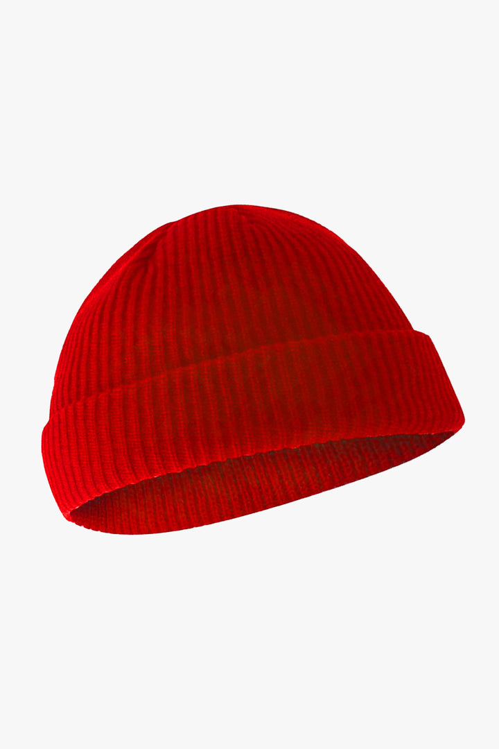 Red Ribbed Knitted Beanie - W22 - UBH0004