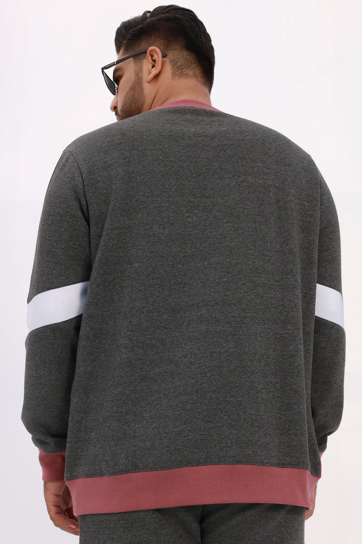 Maroon Color Block Sweatshirt Men Plus Size 