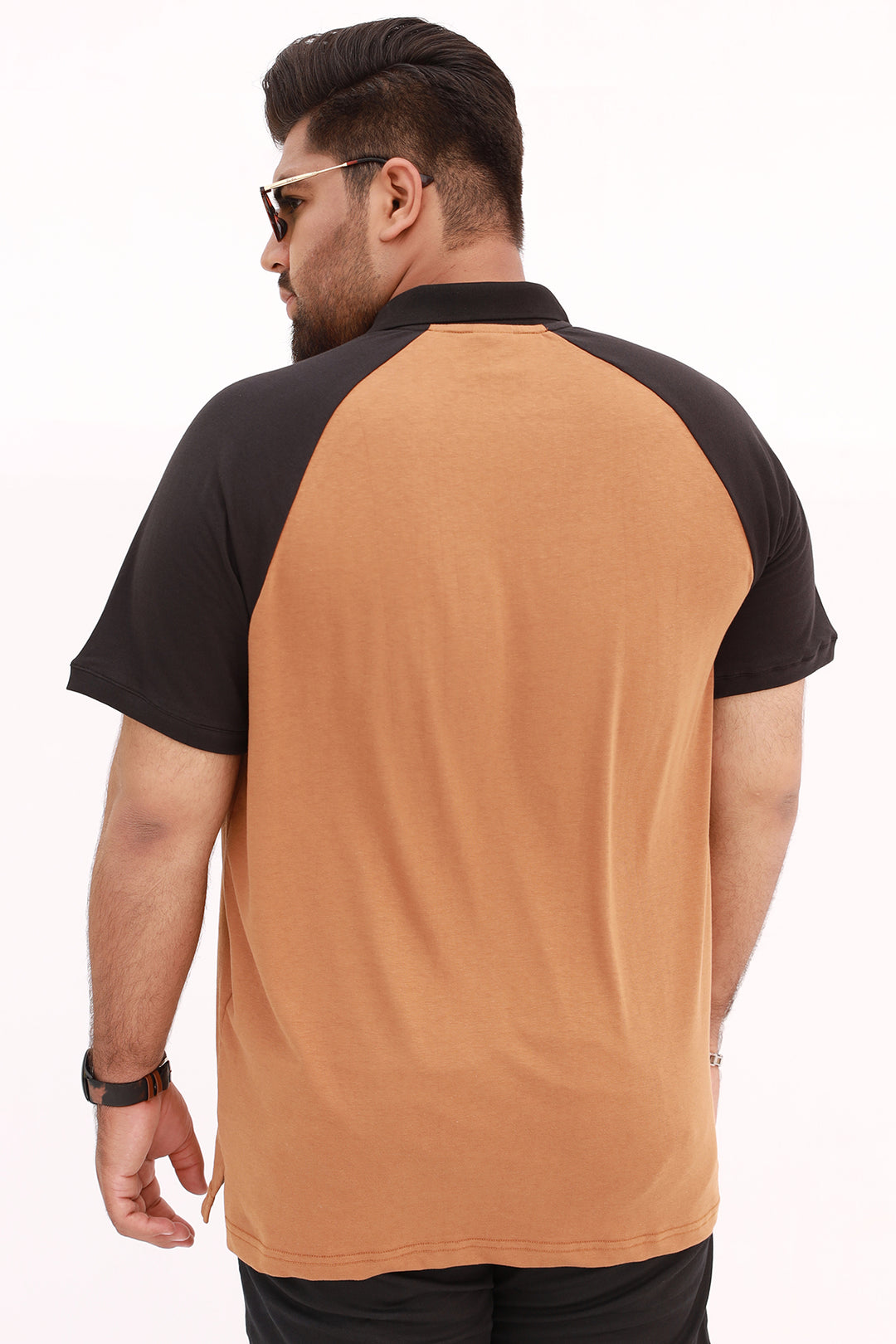 Cocoa Brown & Black Raglan Polo Shirt (Plus Size) - S22 - MP0116P