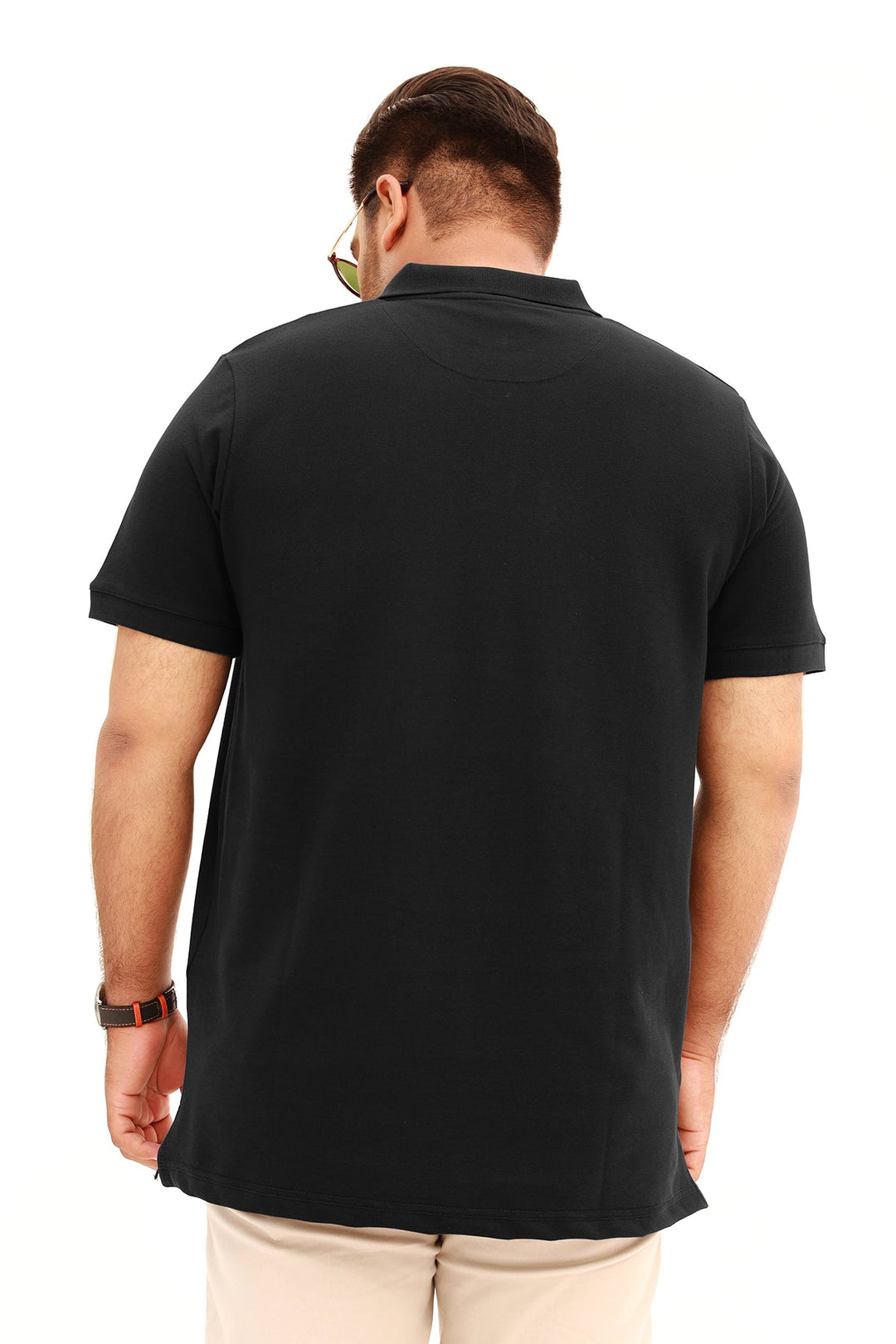 Jet Black Embroidered Polo Shirt (Plus Size) - A23 - MP0199P