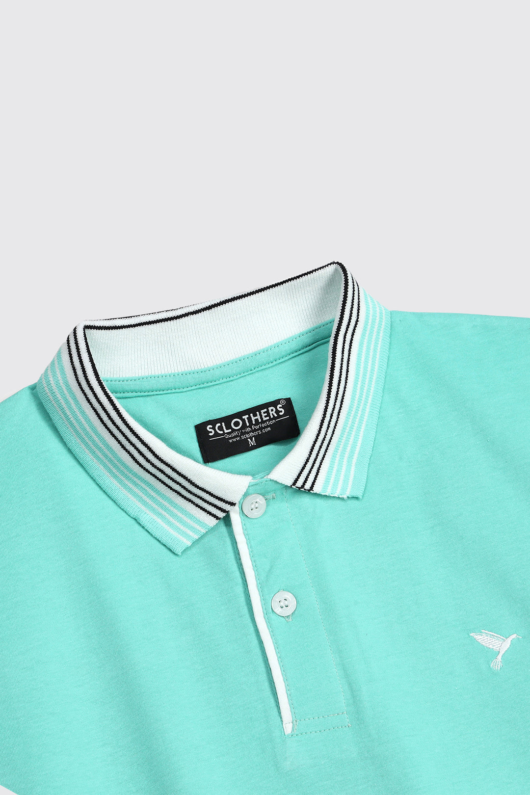 Aqua Green Contrast Jacquard Collar Polo Shirt - A23 - MP0188R