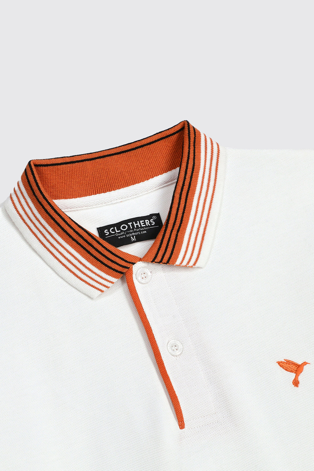 White And Rusty Orange Yard Dyed Collar Polo Shirt - A23 - MP0191R