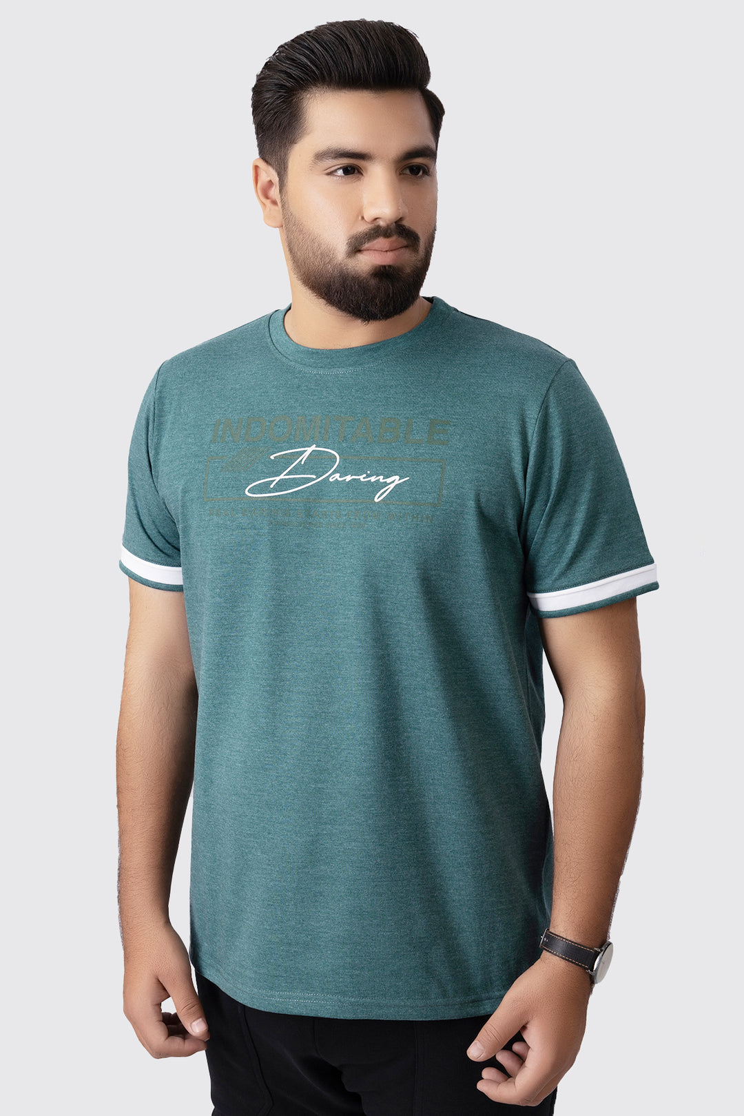 Daring Teal Melange T-Shirt (Plus Size) - A23 - MT0299P