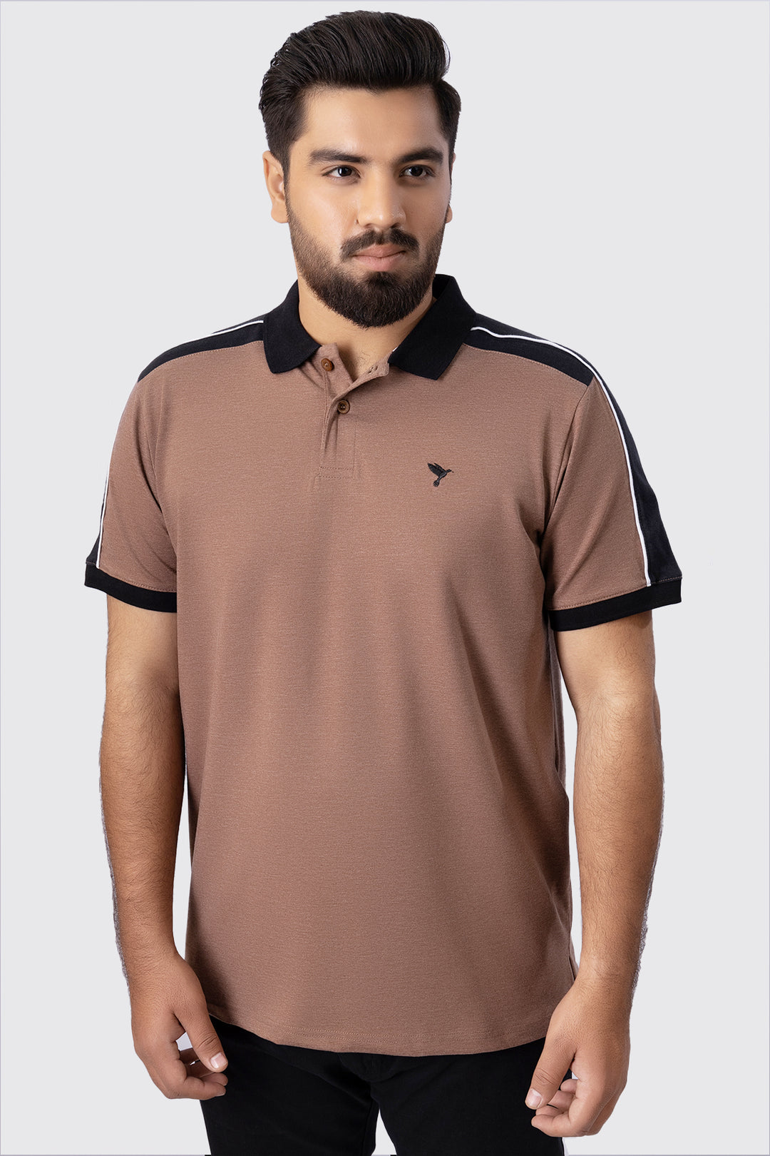 Brown Melange Embroidered Polo Shirt (Plus Size) - A23 - MP0179P