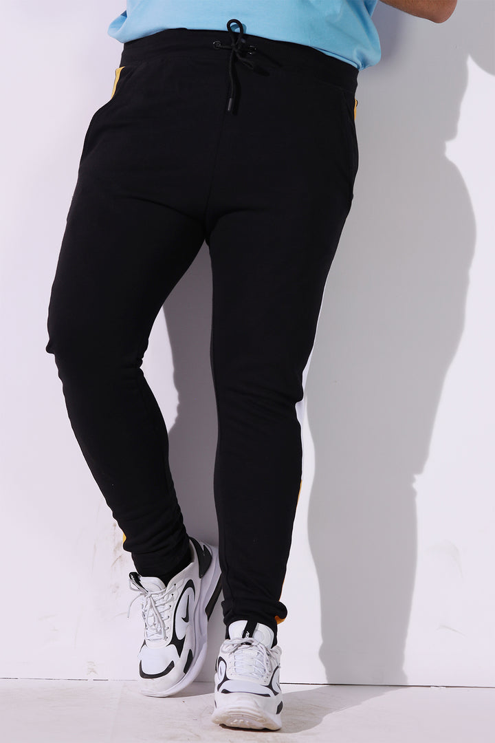 Black Tri-Color Panel Jog Pants (Plus Size) - P22 - MTR034P