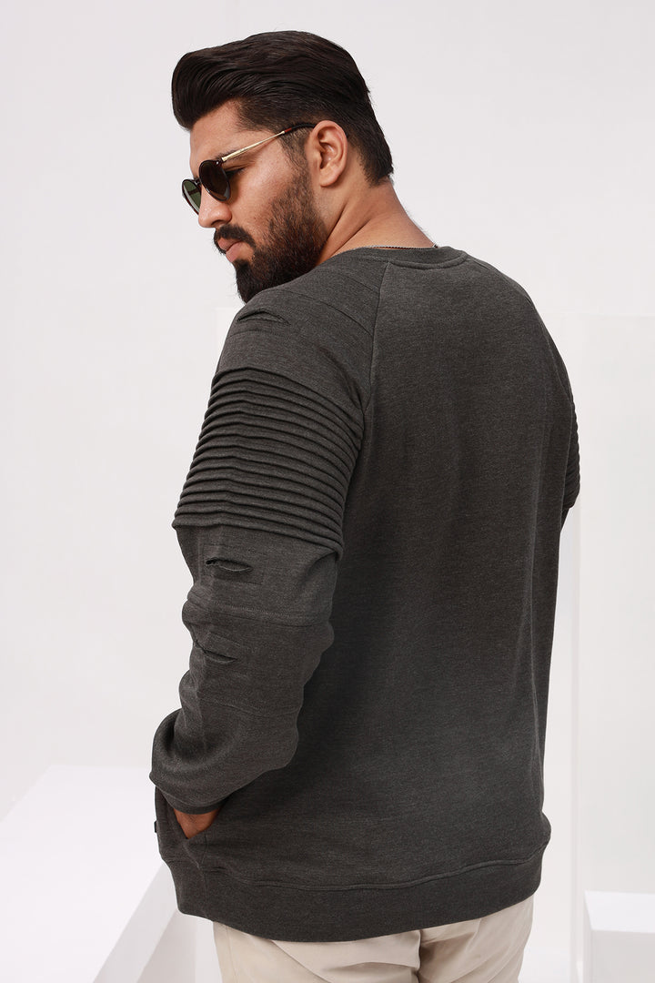 Charcoal Pleated Raglan Sweatshirt Men's Plus Size 
