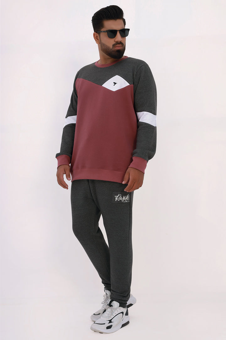 Maroon Color Block Sweatshirt Men Plus Size 