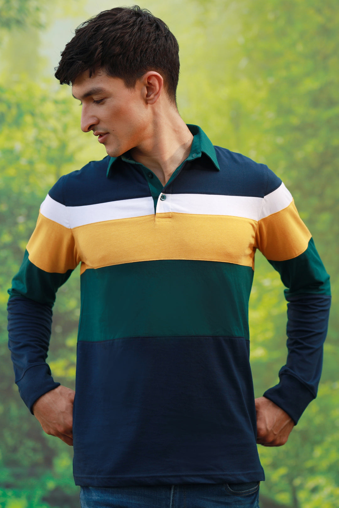 Blue & Yellow Tri Color Rugby Polo Shirt