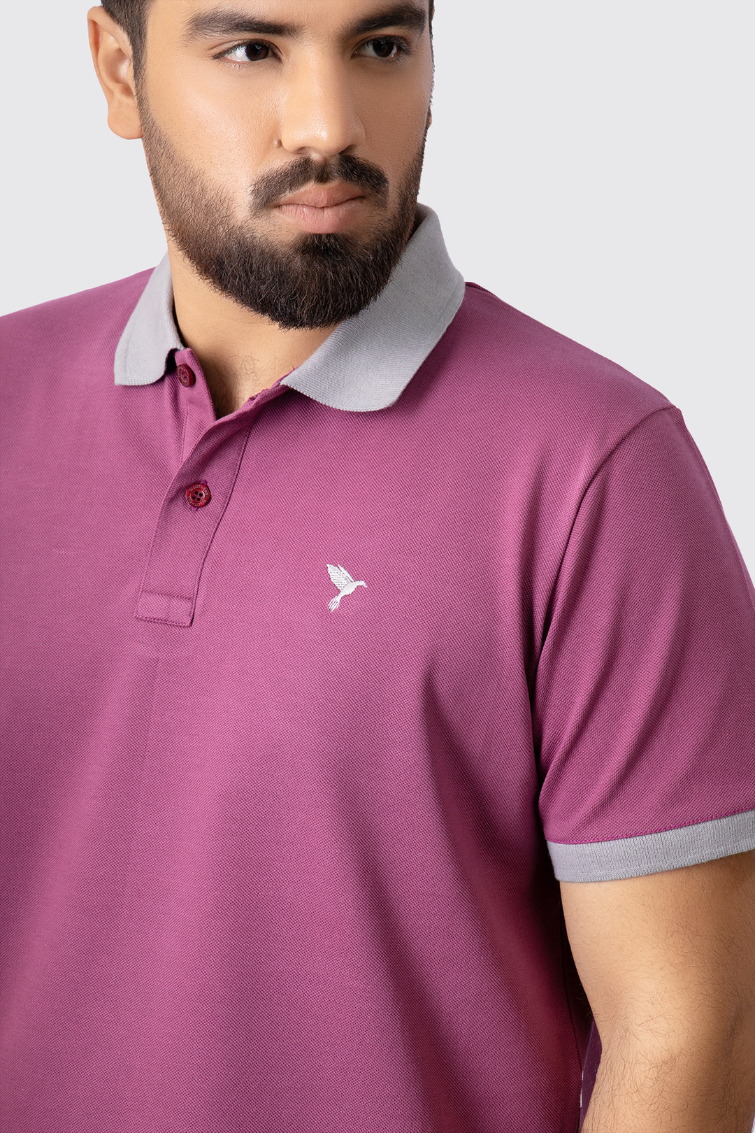 Plum Purple Contrast Embroidered Polo Shirt (Plus Size) - A23 - MP0203P