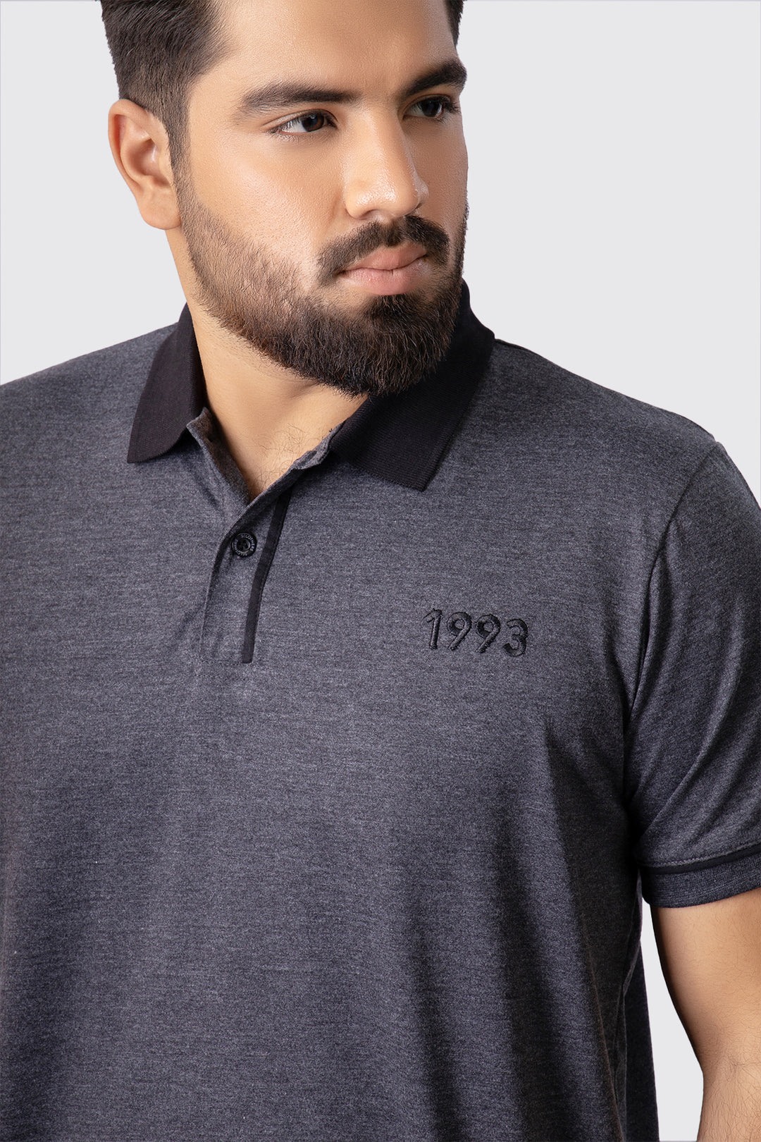 Charcoal Melange Contrast Embroidered Polo Shirt (Plus Size) - A23 - MP0210P