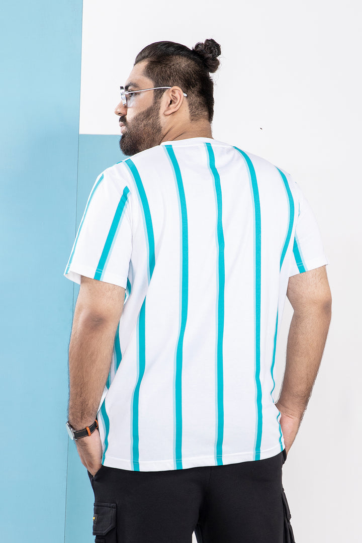Aqua White Fusion Striped T-Shirt (Plus Size) - S21 - MT0067P