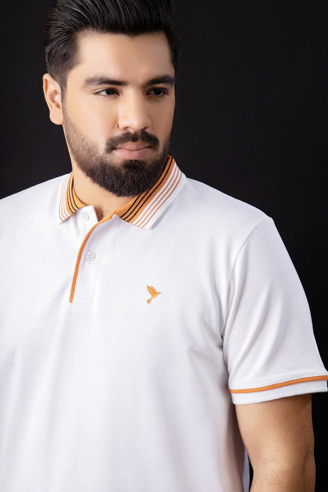 White And Rusty Orange Yard Dyed Collar Polo Shirt (Plus Size) - A23 - MP0191P