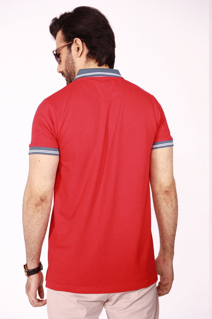 Bright Red Contrast Embroidered Polo Shirt - S22 - MP0071R