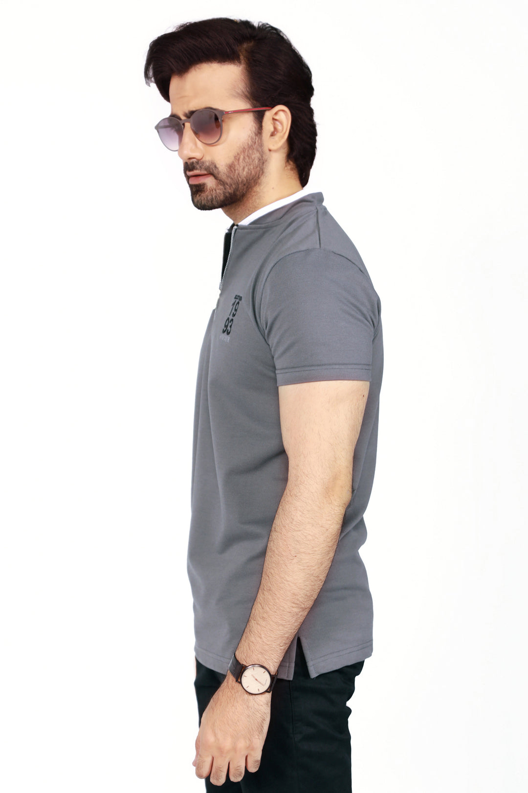 Gray Henley Collar Polo Shirt - S22 - MP0086R