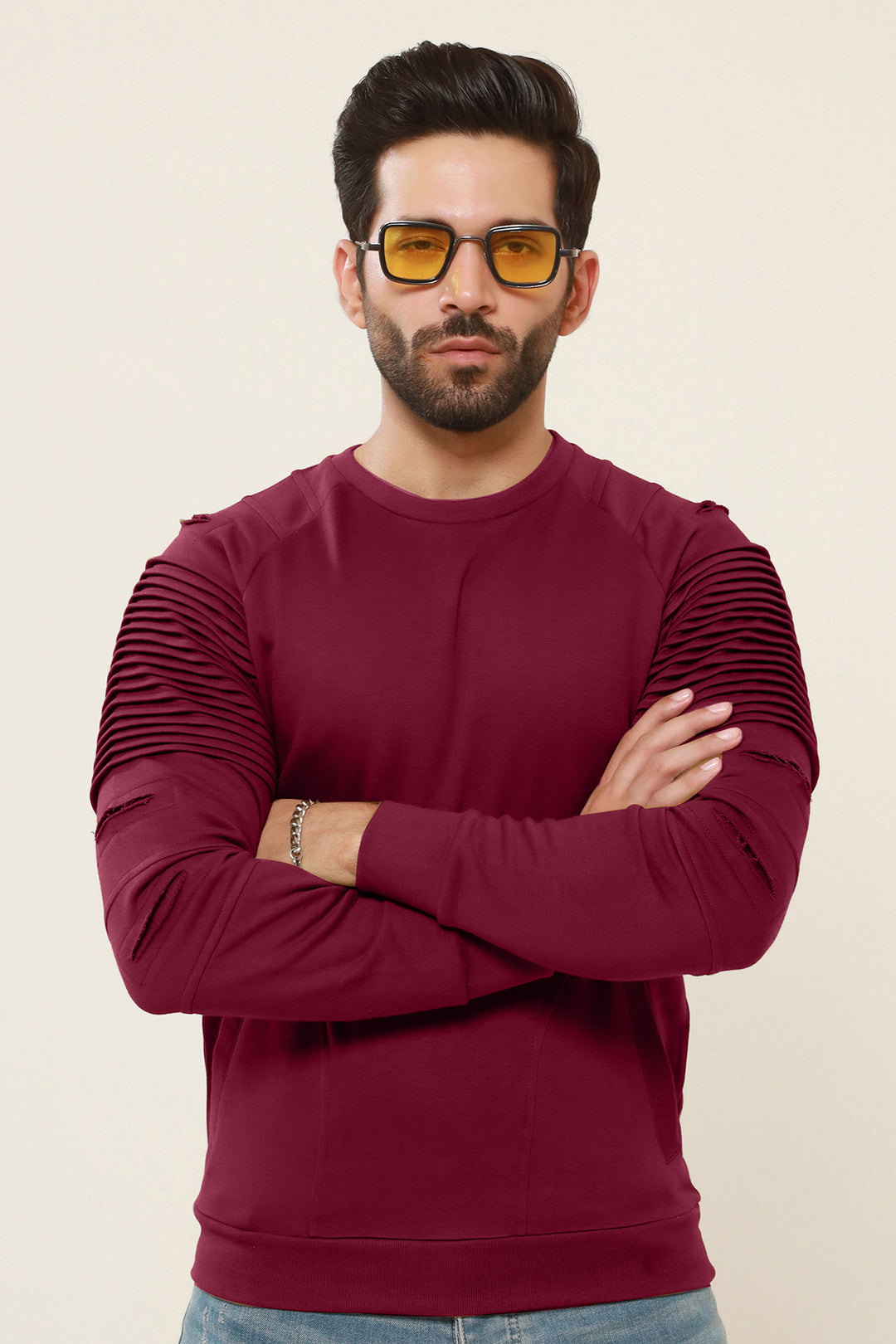 Maroon Pleated Raglan Sweatshirt in Pakistan 