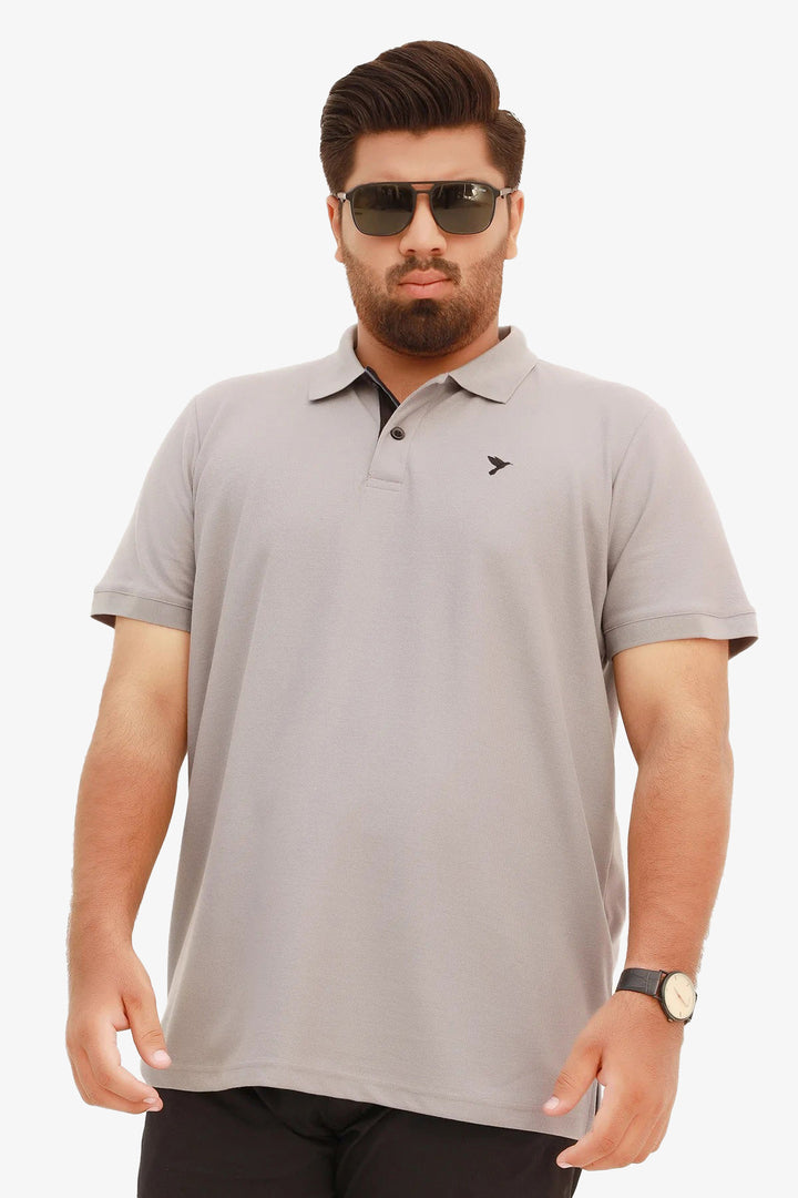 Steel Gray Embroidered Polo Shirt (Plus Size) - A23 - MP0206P