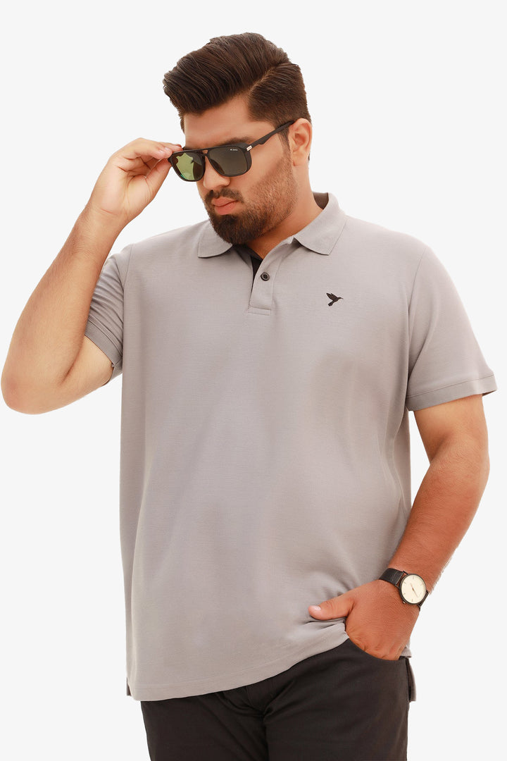 Steel Gray Embroidered Polo Shirt (Plus Size) - A23 - MP0206P